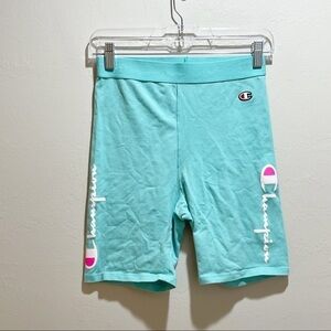 CHAMPION Authentic Bike Shorts Aqua Blue Spell Out